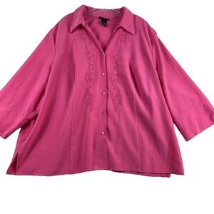 Maggie Barnes Shirt Women Sz 3X Pink Embroidered 3/4 Sleeve Office Everyday